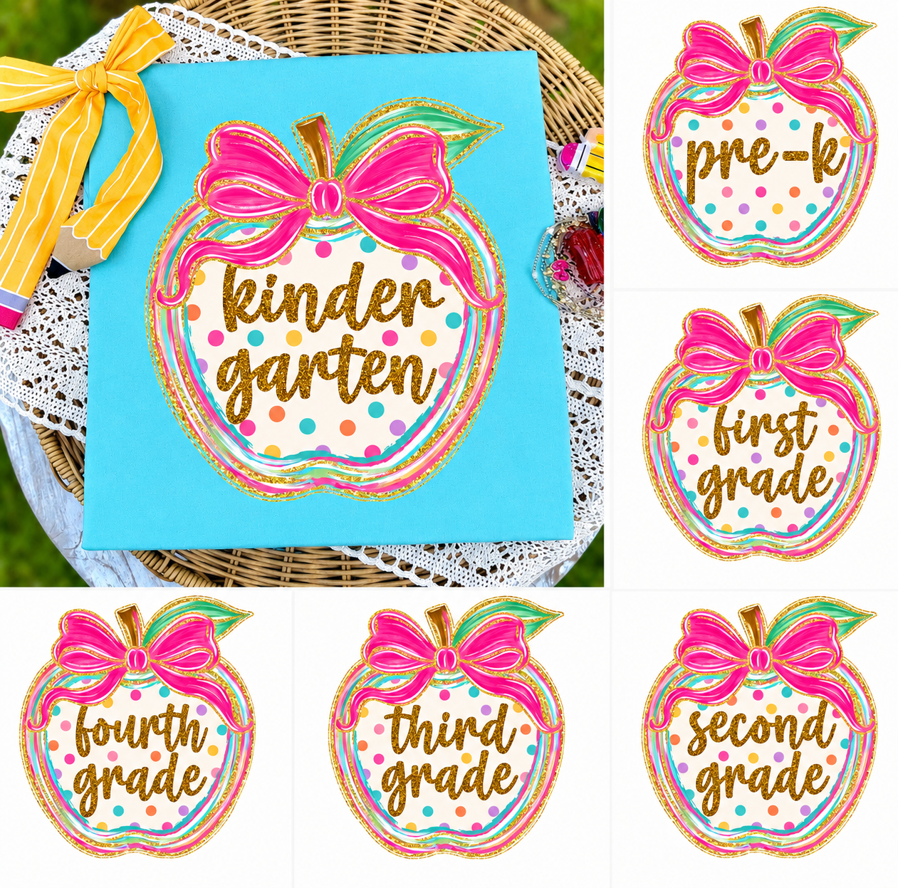 Back to School Preppy Apple Pre-K - Fourth Grade