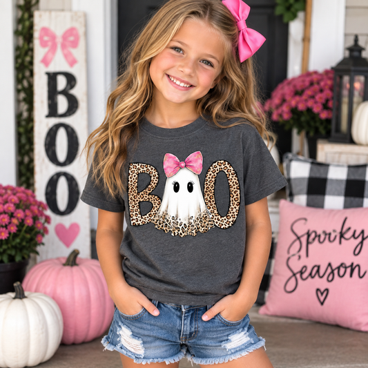 Boo Ghost Preppy Leopard Graphic YOUTH Shirt