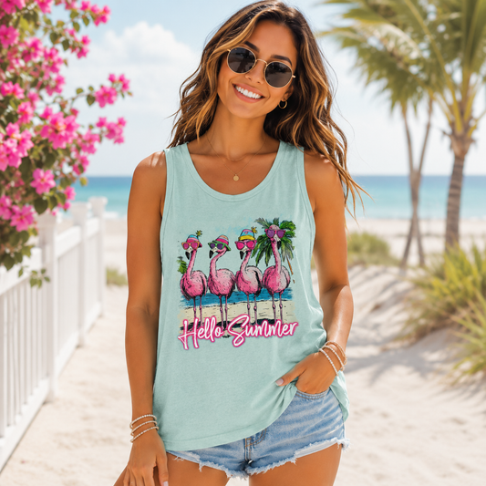Hello Summer Flamingos Tank