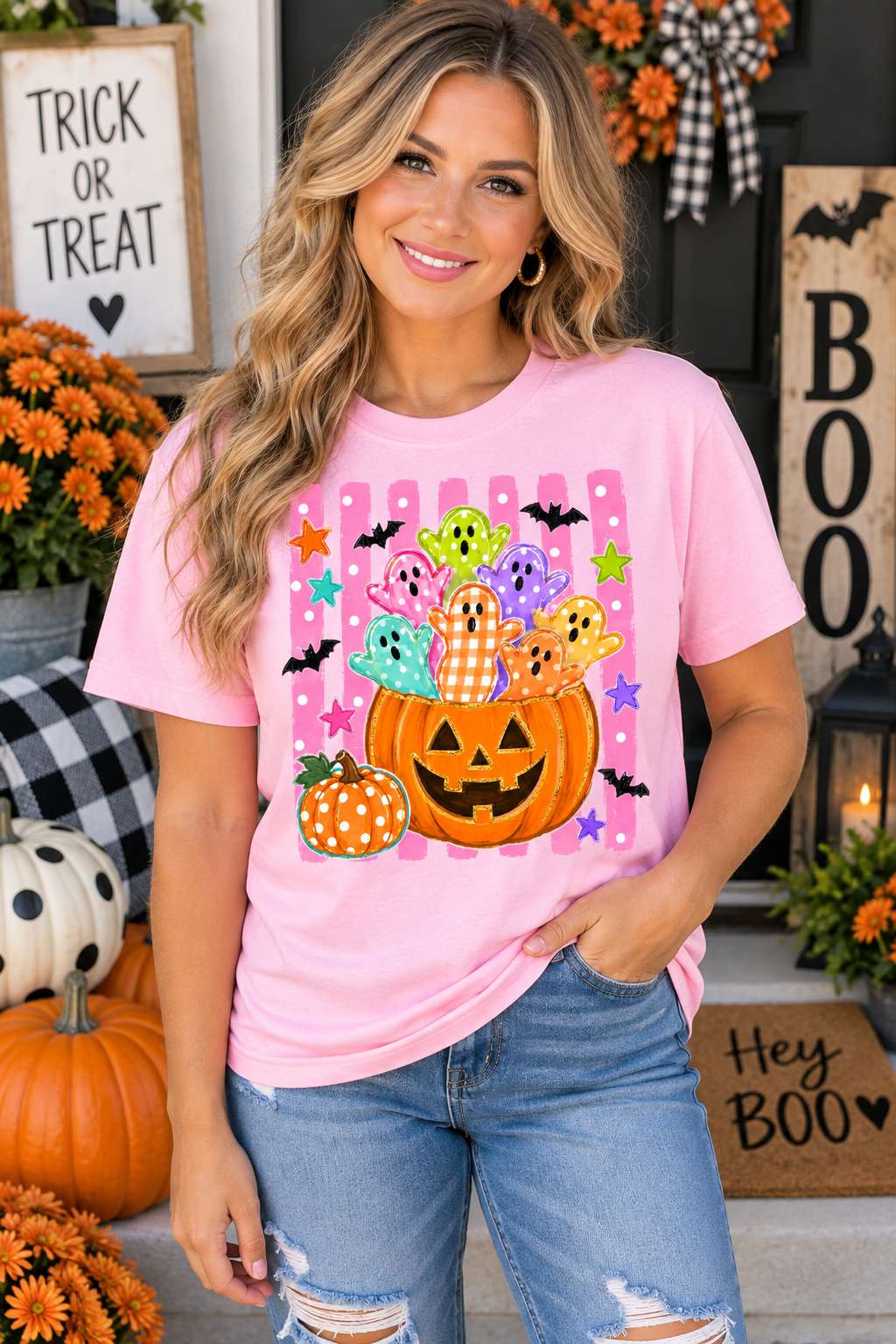 Preppy Pumpkin Ghost Graphic Tee YOUTH & ADULT