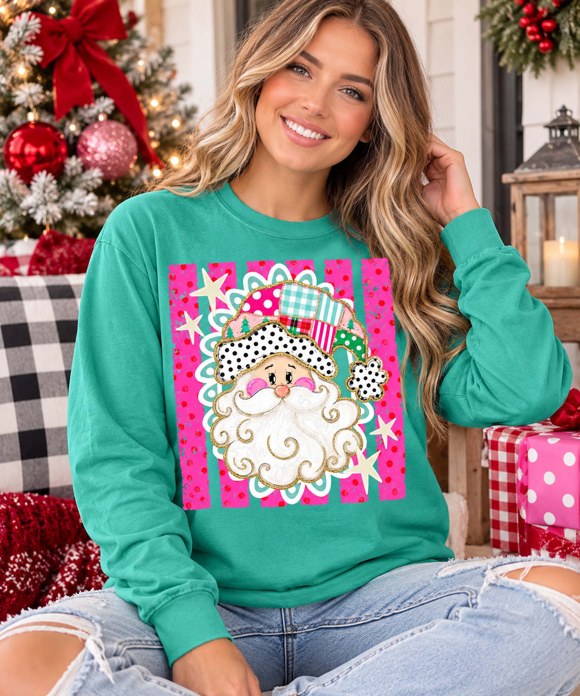 Patchwork Santa Graphic Shirt