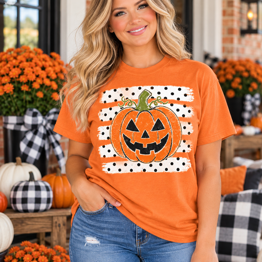Polka Dot Stripes Pumpkin Graphic Tee