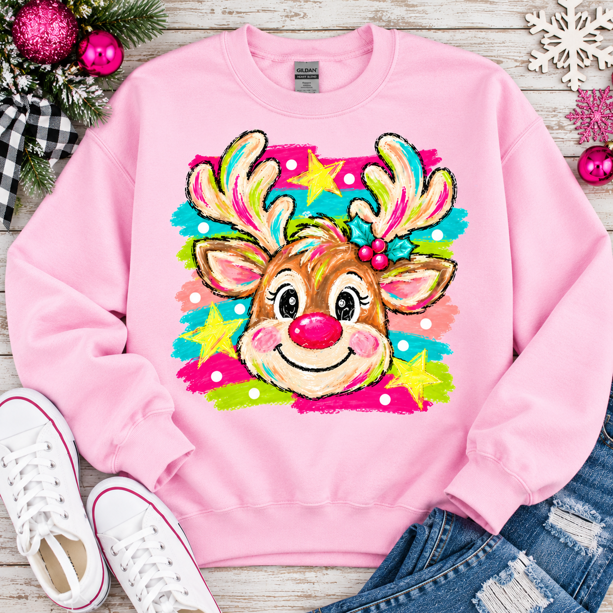 Colorful Christmas Reindeer Graphic YOUTH Graphic Shirt