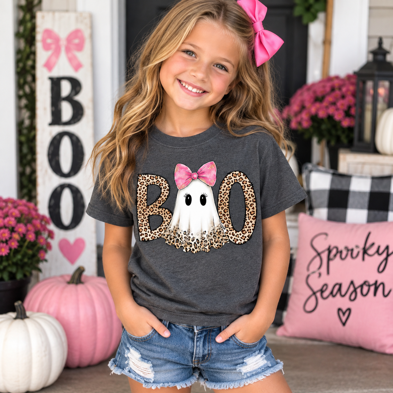 Boo Ghost Preppy Leopard Graphic YOUTH Shirt