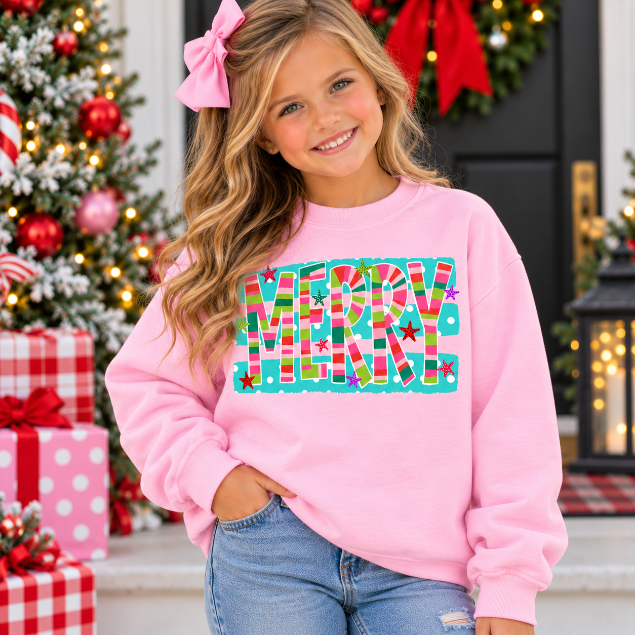 MERRY Stripe Dots Graphic YOUTH Shirt