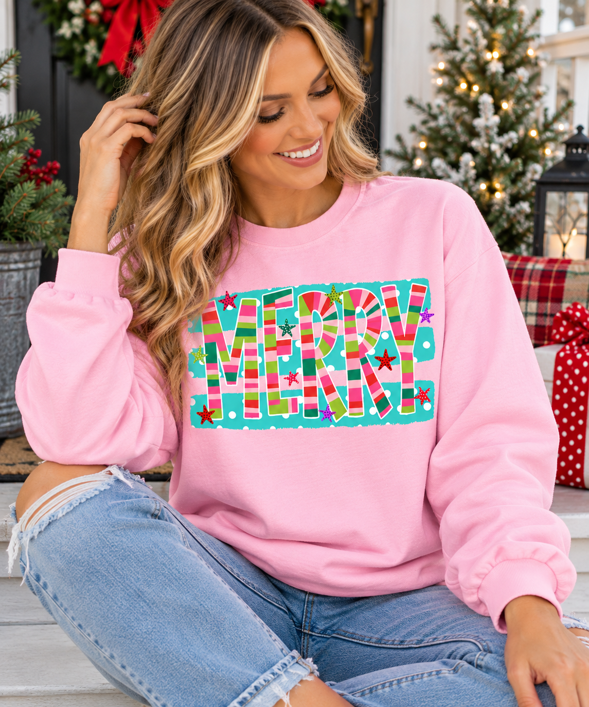 MERRY Stripe Dots Graphic ADULT Shirt