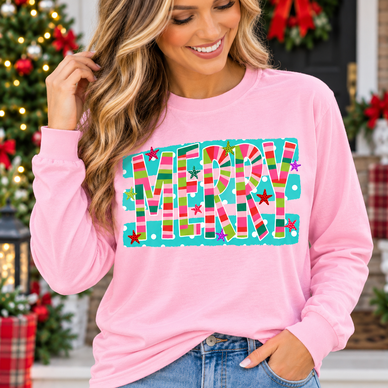 MERRY Stripe Dots Graphic ADULT Shirt