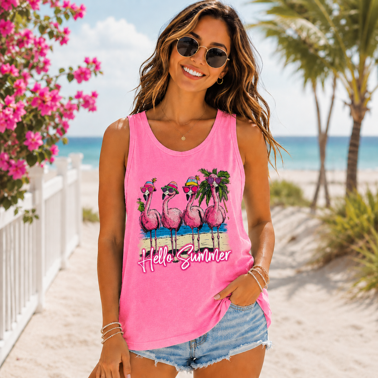 Hello Summer Flamingos Tank