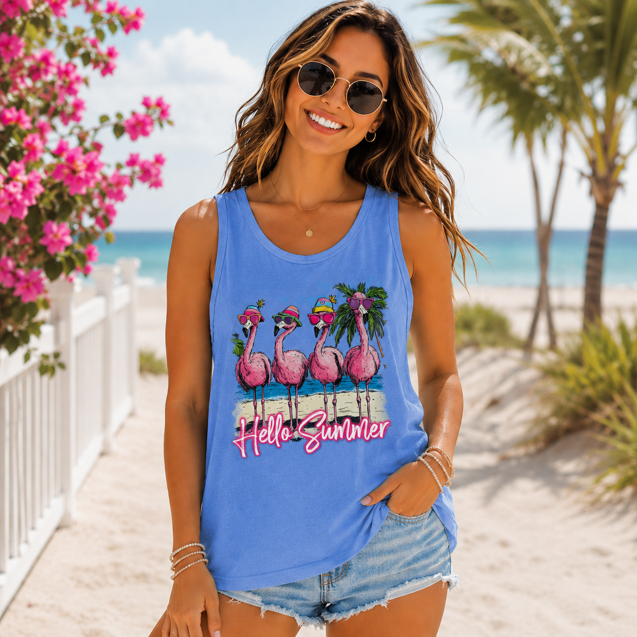 Hello Summer Flamingos Tank