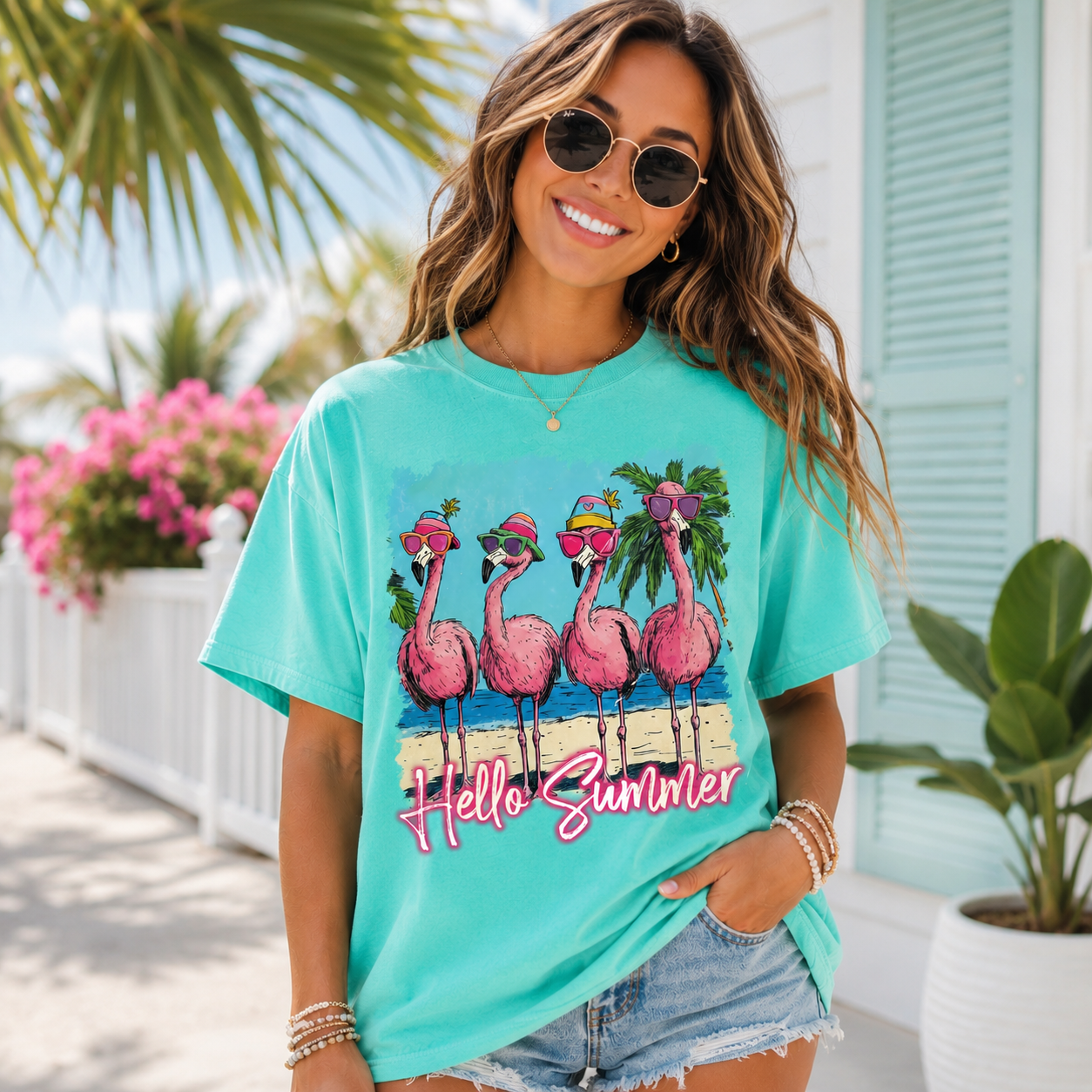 Hello Summer Flamingos Tee
