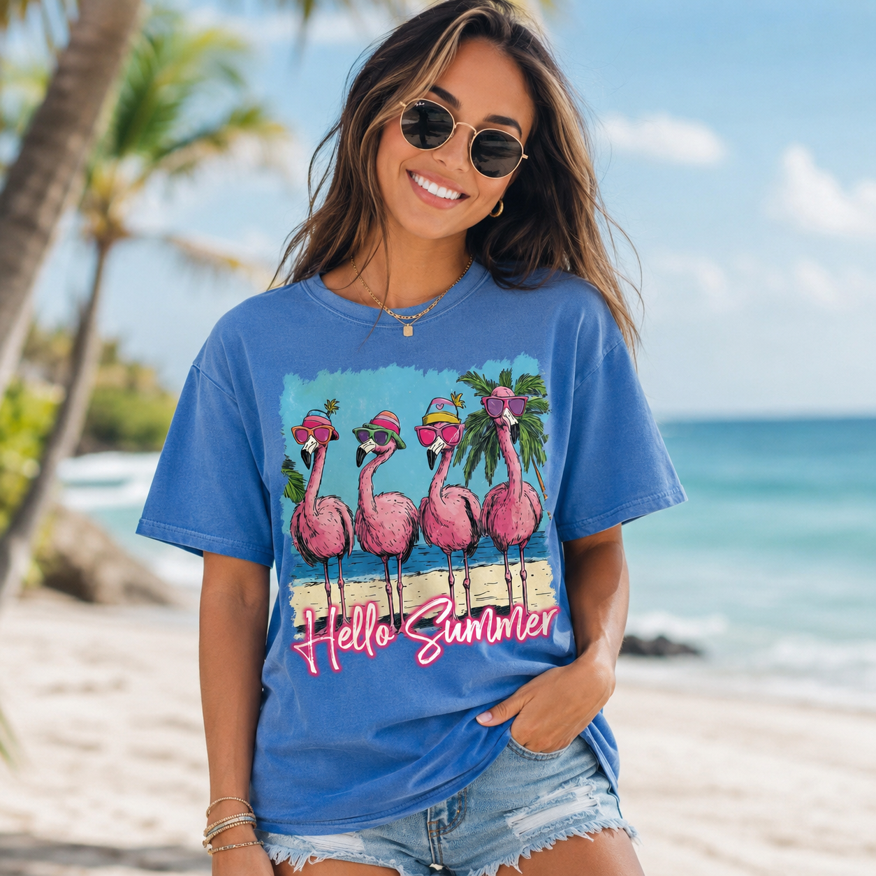 Hello Summer Flamingos Tee
