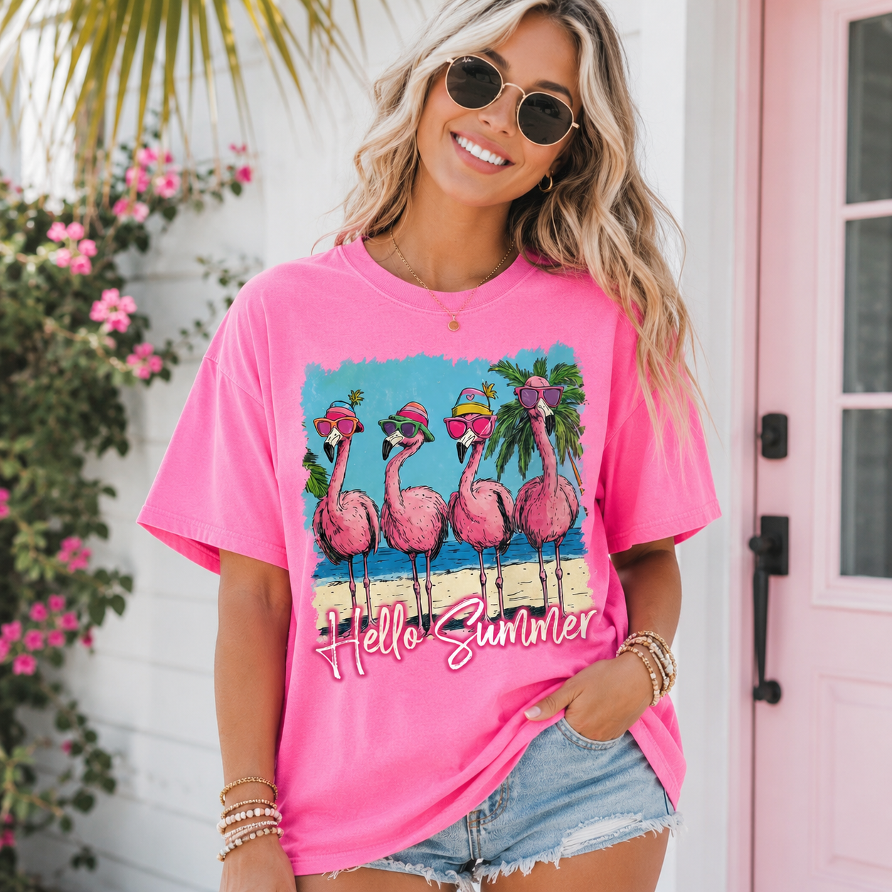 Hello Summer Flamingos Tee