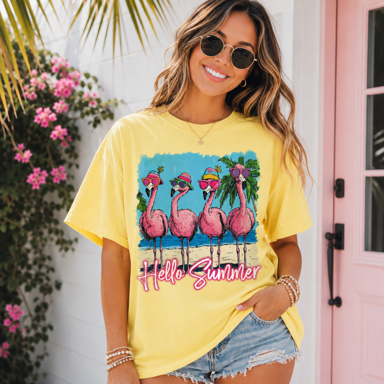 Hello Summer Flamingos Tee