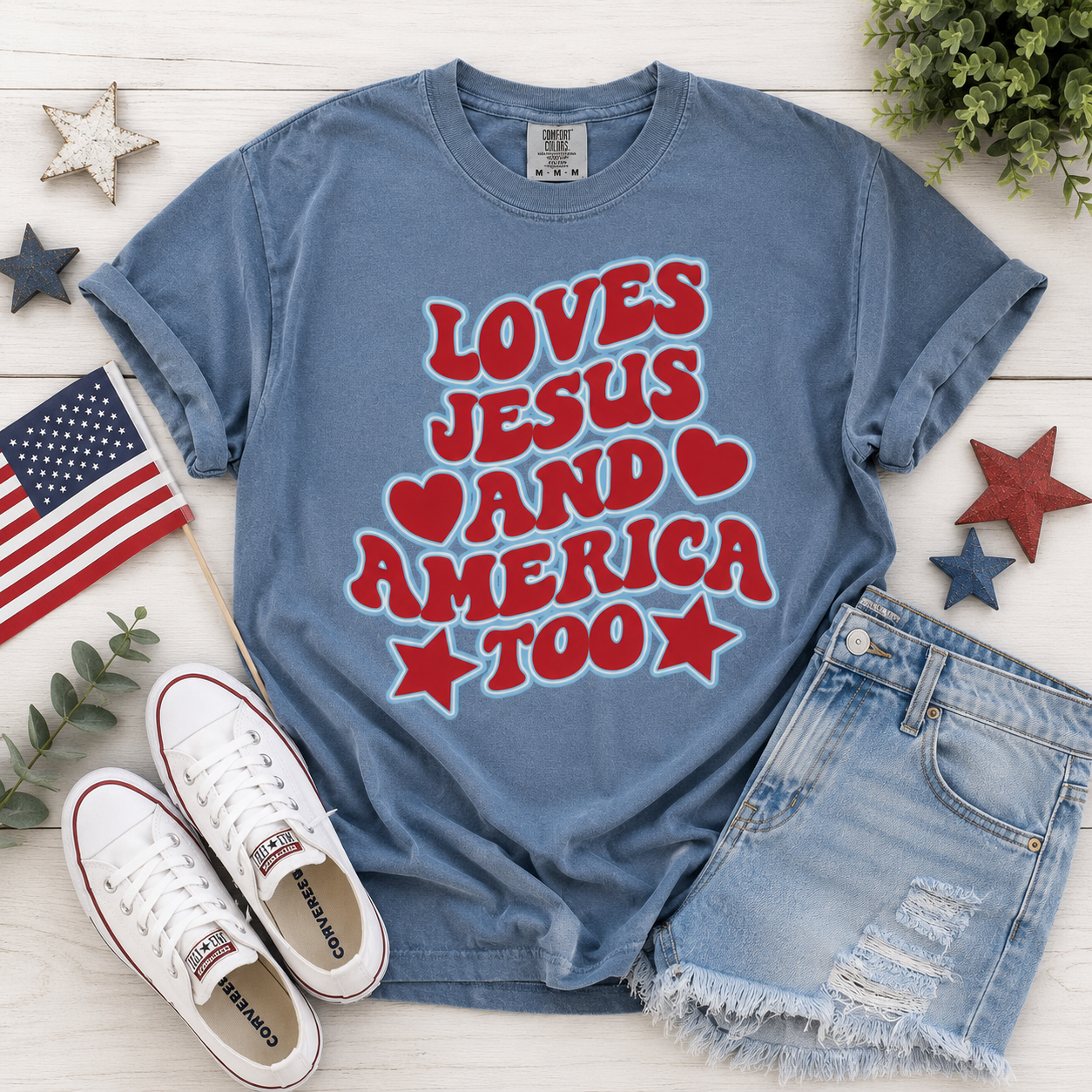 Loves Jesus & America Too Tee