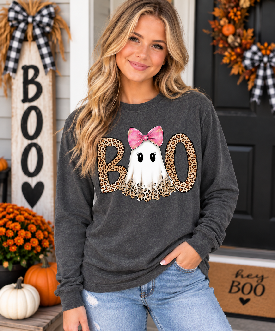 Boo Ghost Preppy Leopard Graphic Adult Shirt