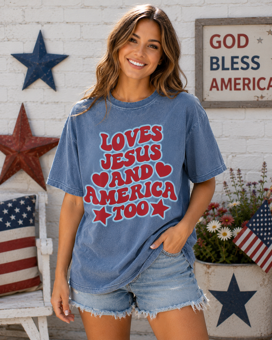 Loves Jesus & America Too Tee