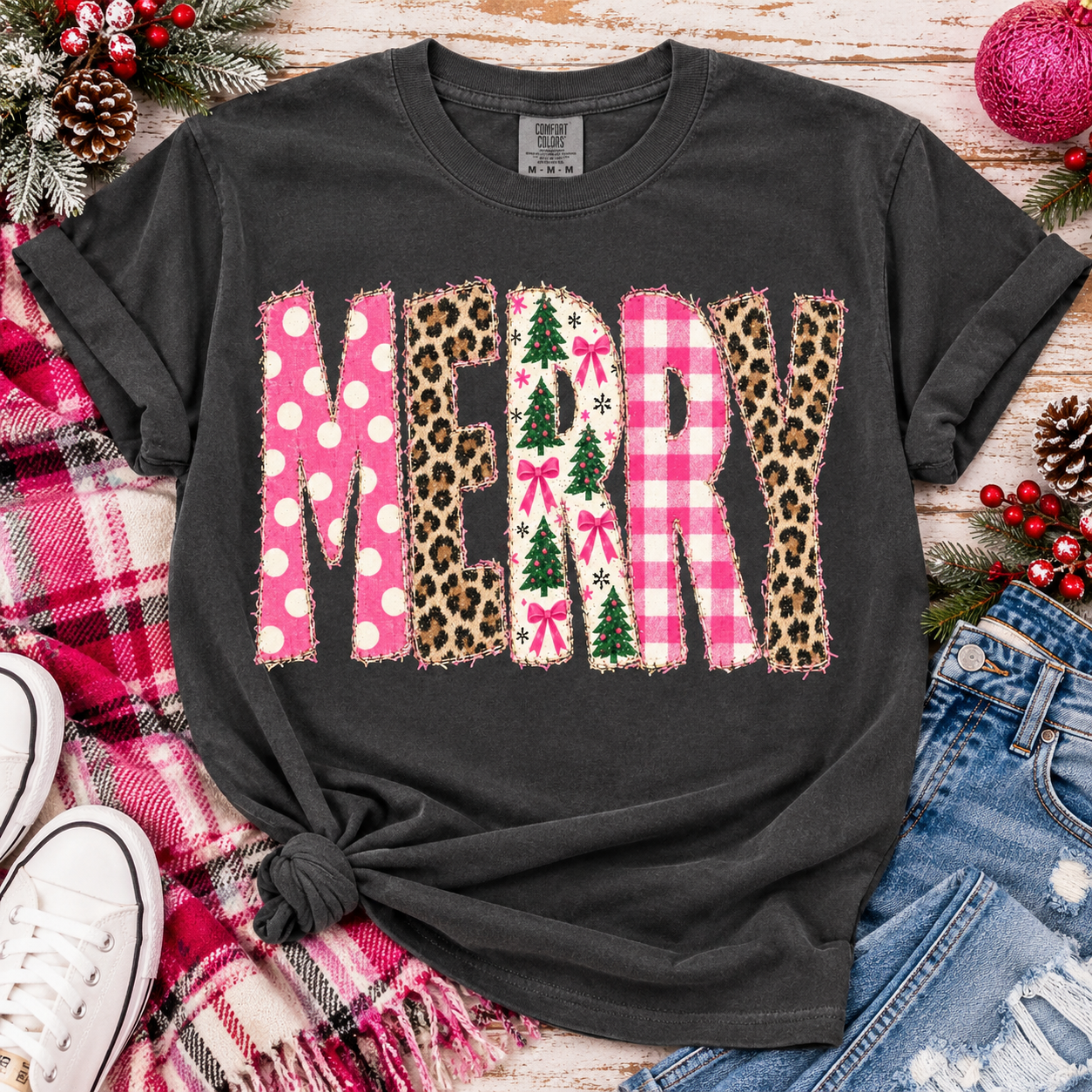 MERRY Fun Print Holiday Graphic Shirt