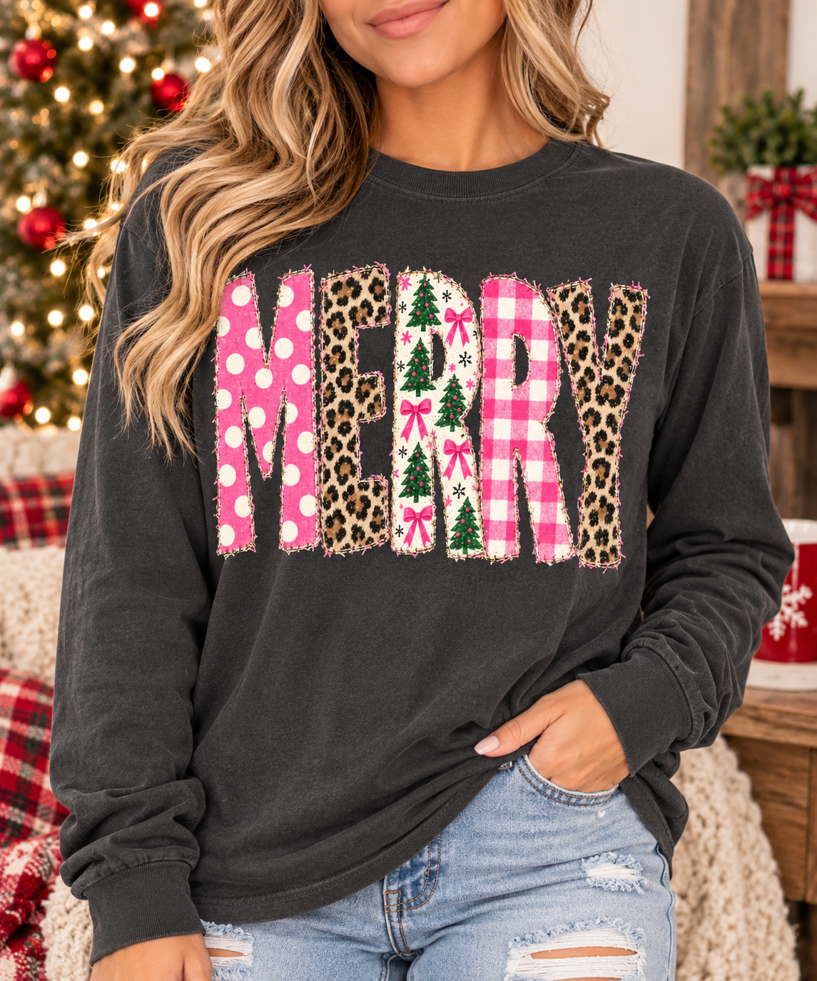 MERRY Fun Print Holiday Graphic Shirt