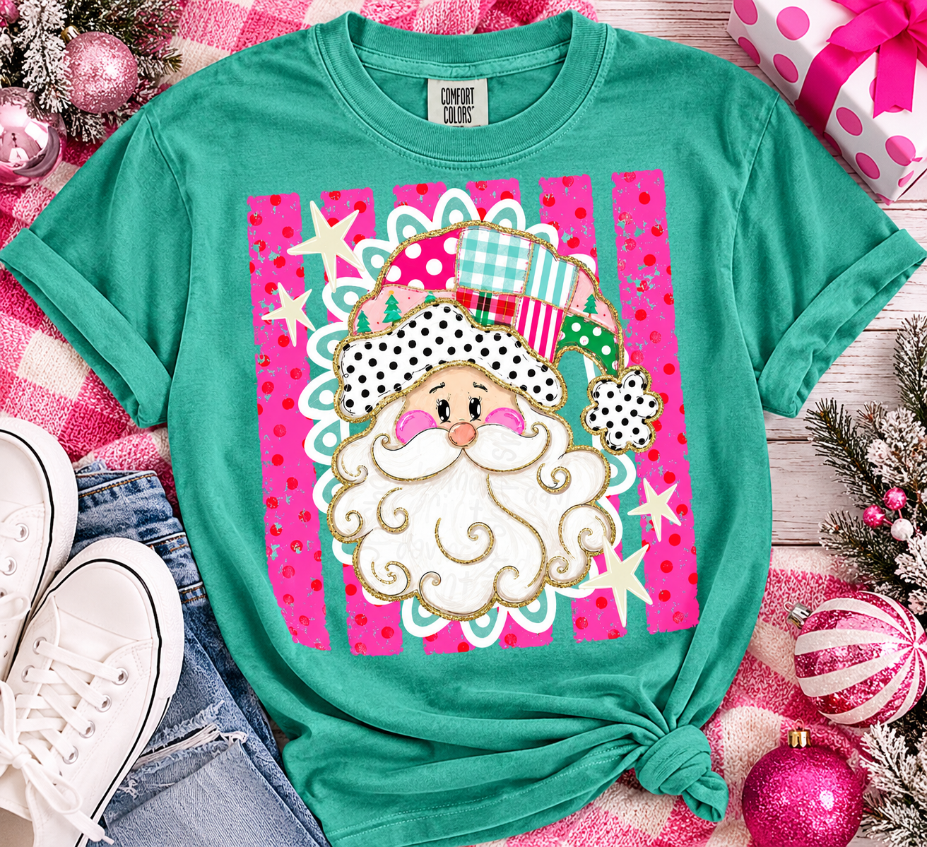 Patchwork Santa Graphic Shirt