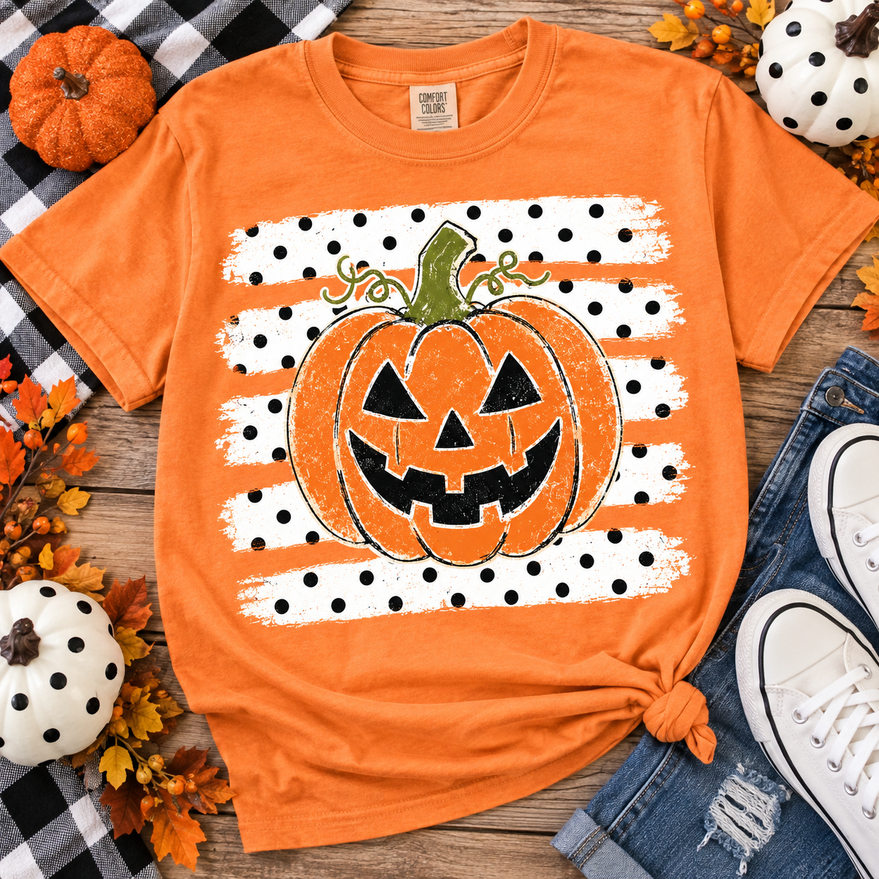 Polka Dot Stripes Pumpkin Graphic Tee