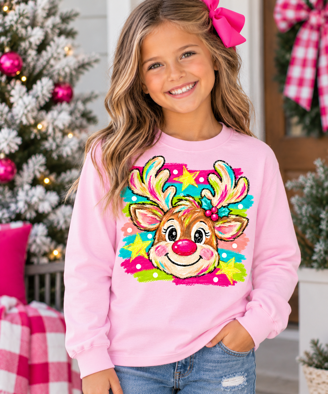 Colorful Christmas Reindeer Graphic YOUTH Graphic Shirt