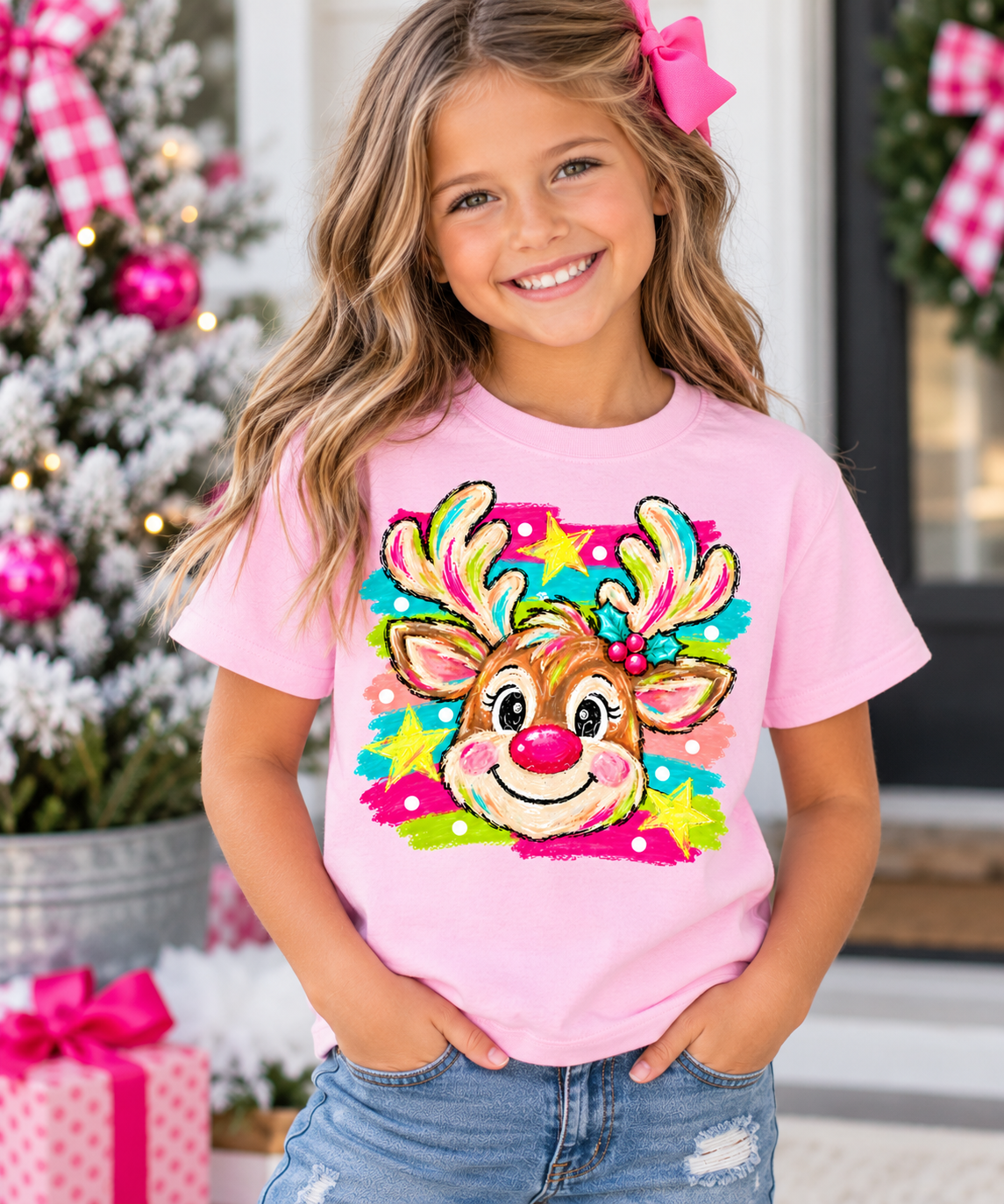 Colorful Christmas Reindeer Graphic YOUTH Graphic Shirt