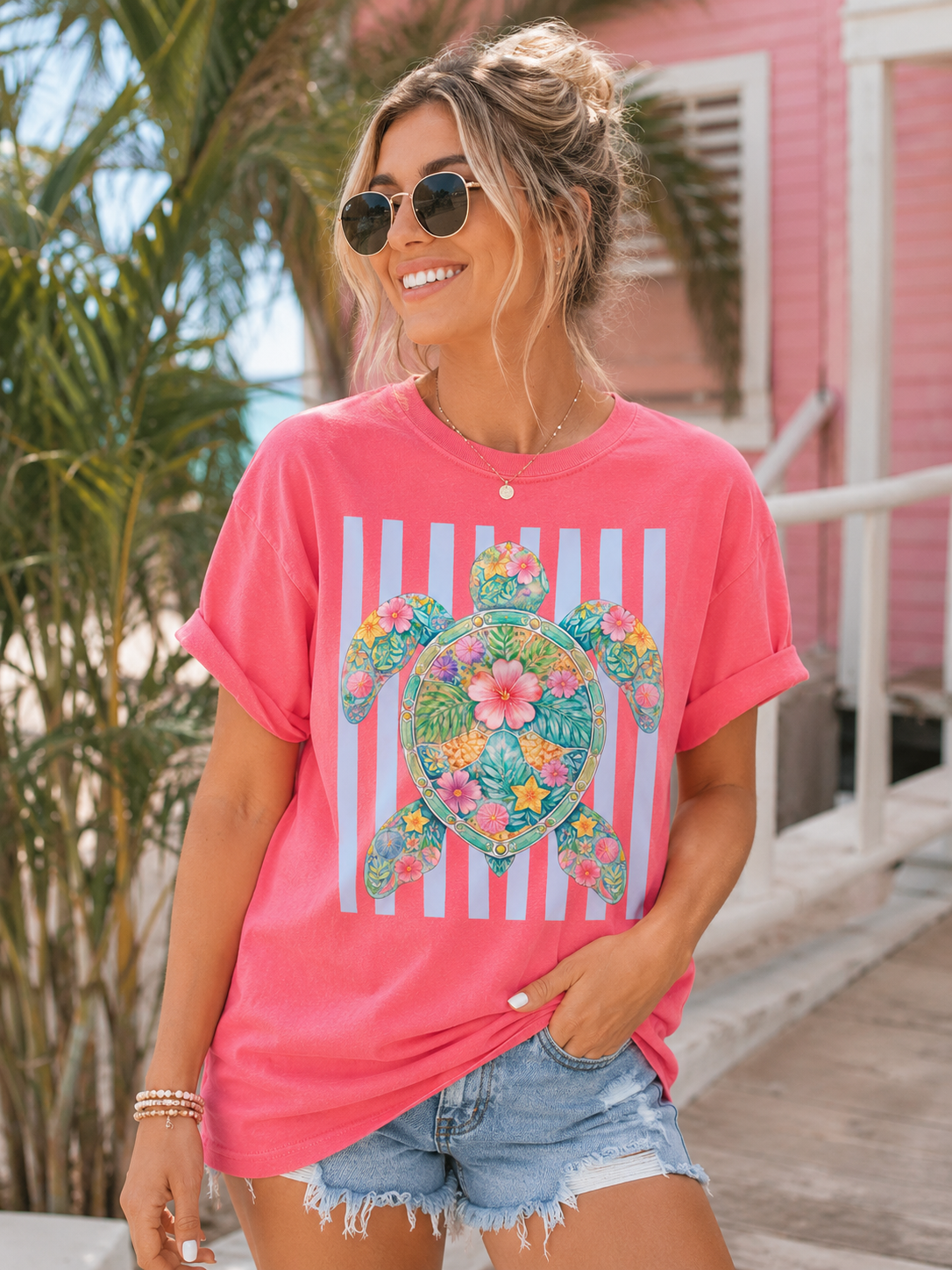Floral Sea Turtle Tee
