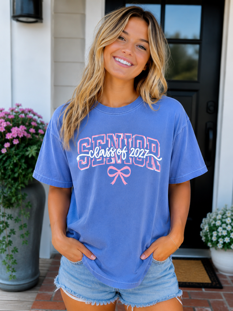 Senior 2027 Pink/White Coquette Tee