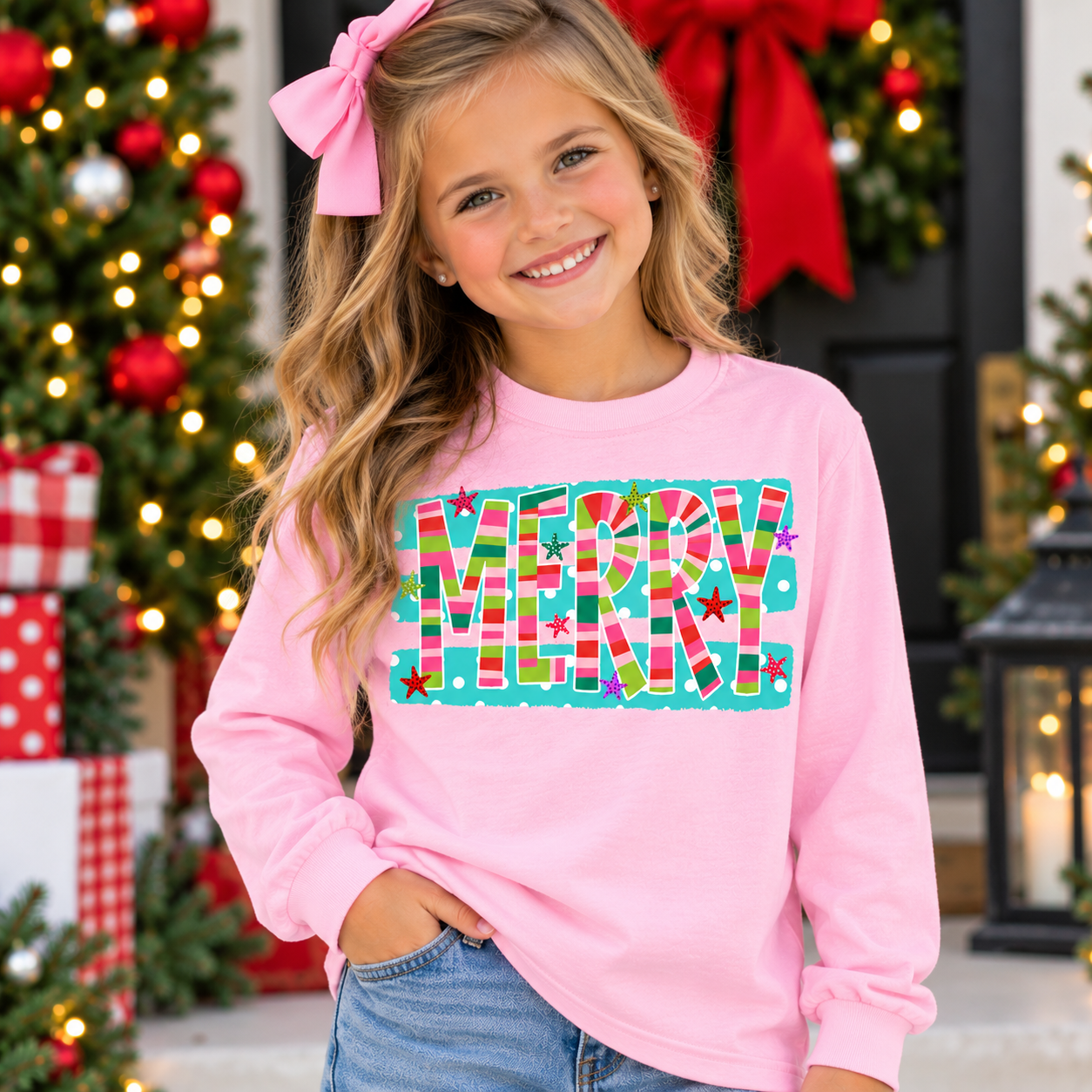 MERRY Stripe Dots Graphic YOUTH Shirt