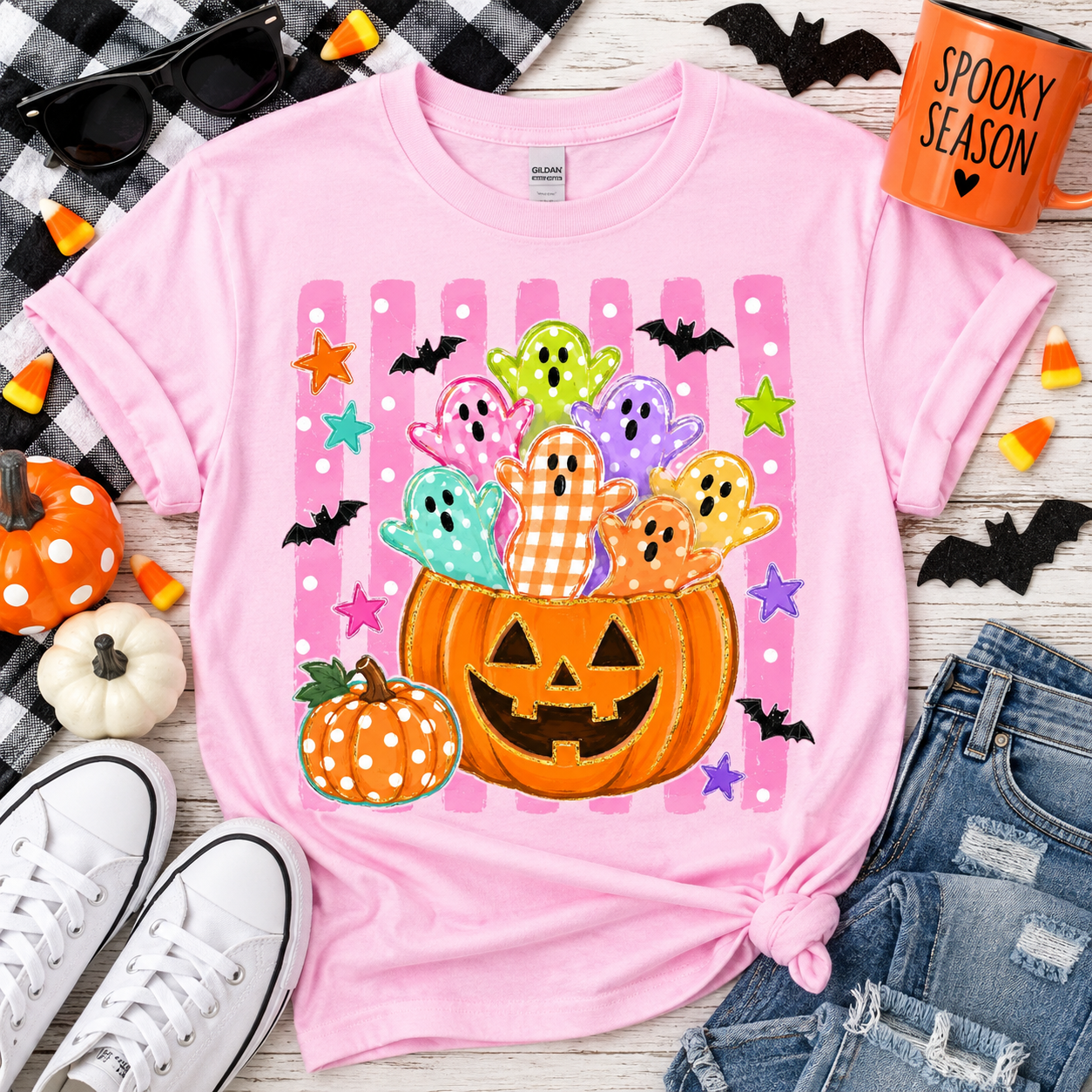 Preppy Pumpkin Ghost Graphic Tee YOUTH & ADULT