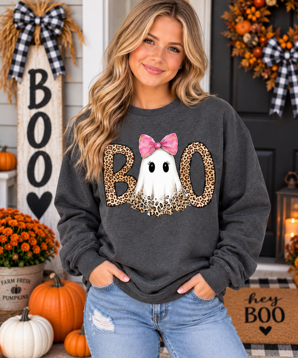 Boo Ghost Preppy Leopard Graphic Adult Shirt