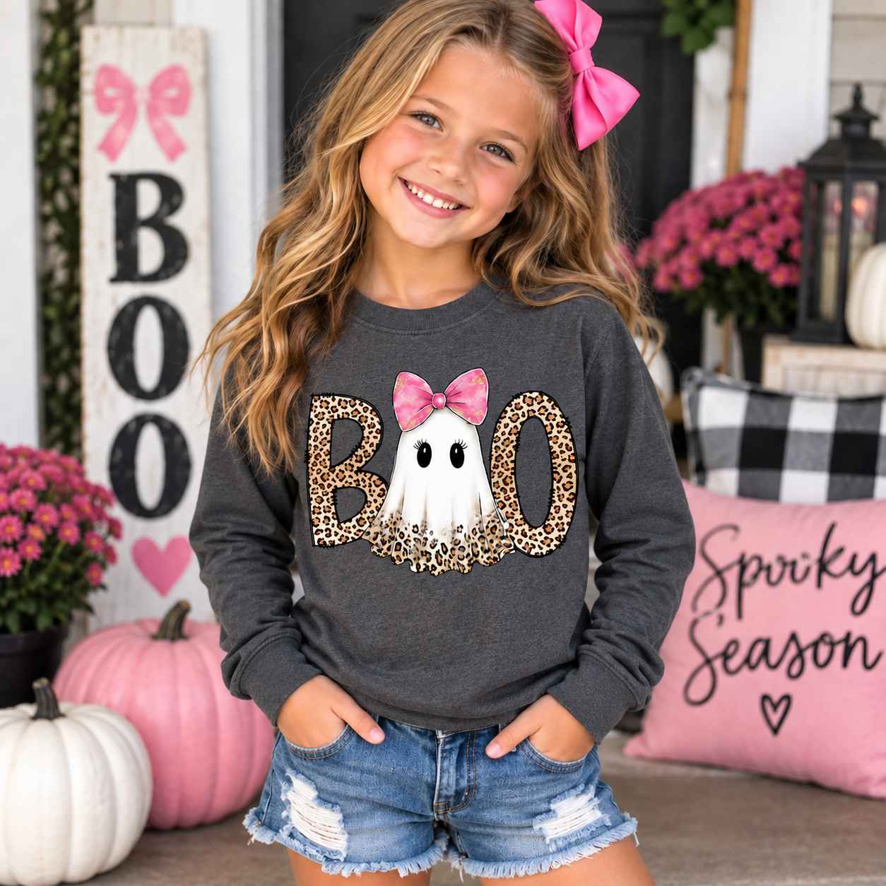 Boo Ghost Preppy Leopard Graphic YOUTH Shirt